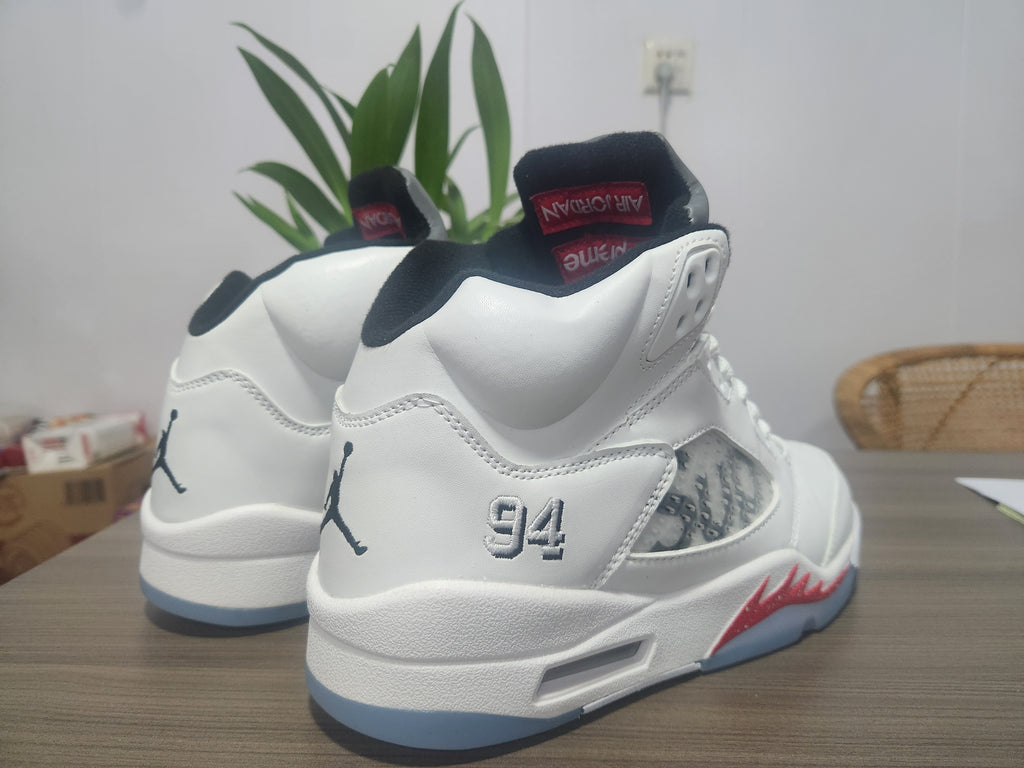 Air Jordan 5 White-Red Collaboration Men's Sneakers