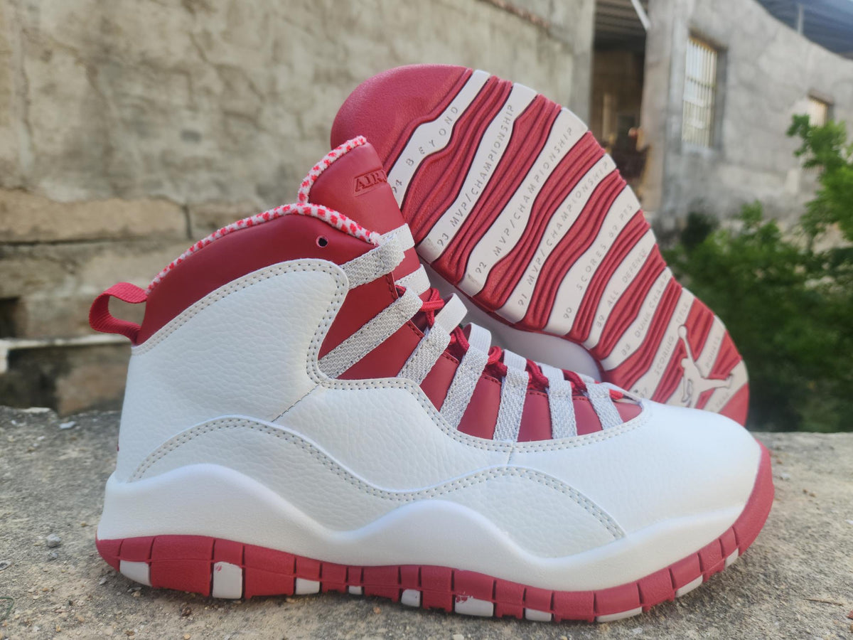 Air Jordan 10 White-Grey-Red Sneakers