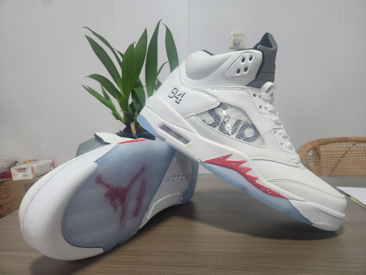 Air Jordan 5 White-Red Collaboration Men's Sneakers