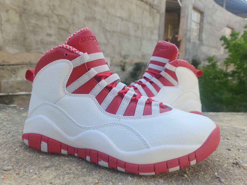 Air Jordan 10 White-Grey-Red Sneakers