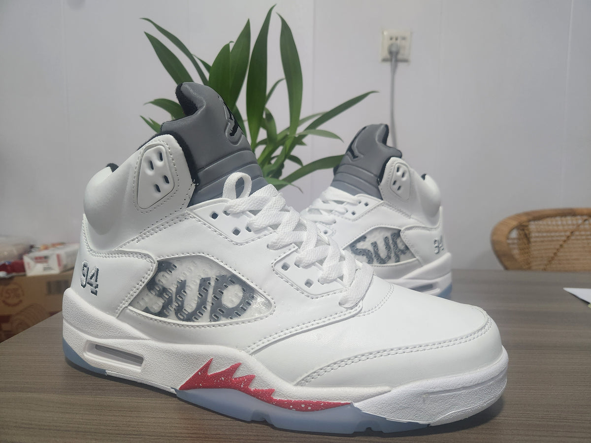 Air Jordan 5 White-Red Collaboration Men's Sneakers