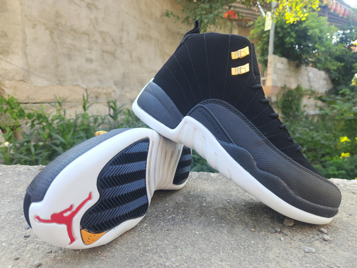 Air Jordan 12 Retro Black-White-Gold Sneakers