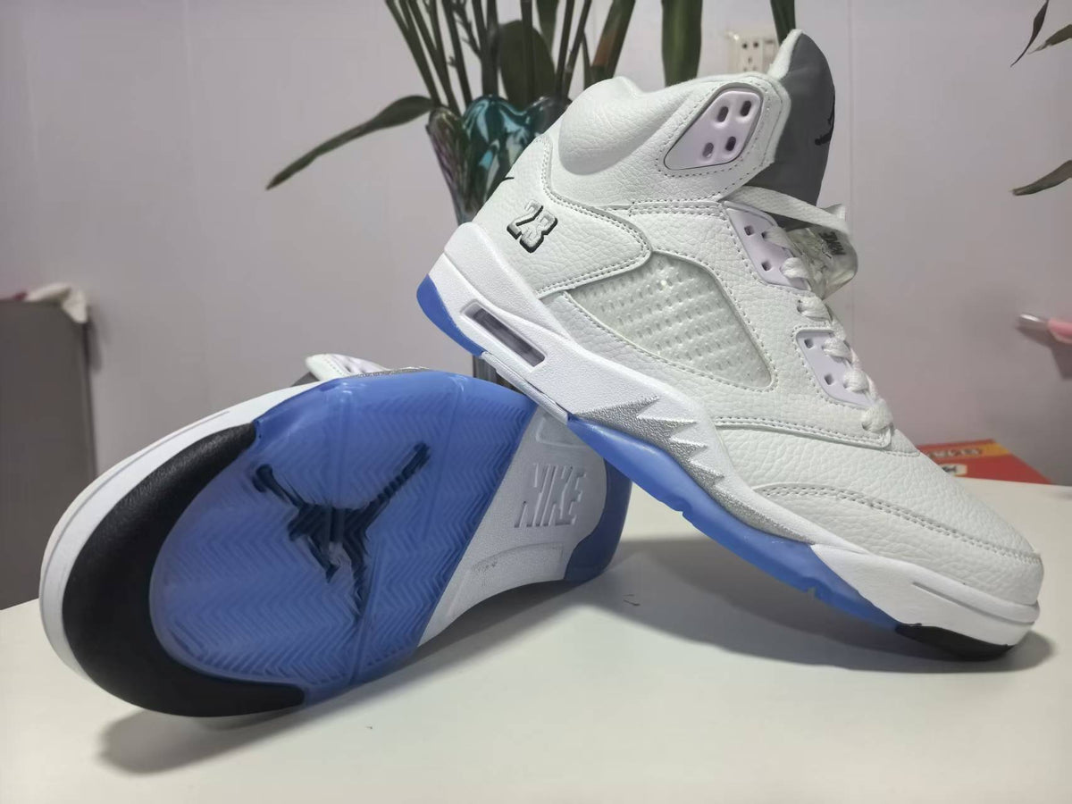Air Jordan 5 Retro White Metallic Silver Sneakers – Regular Grade