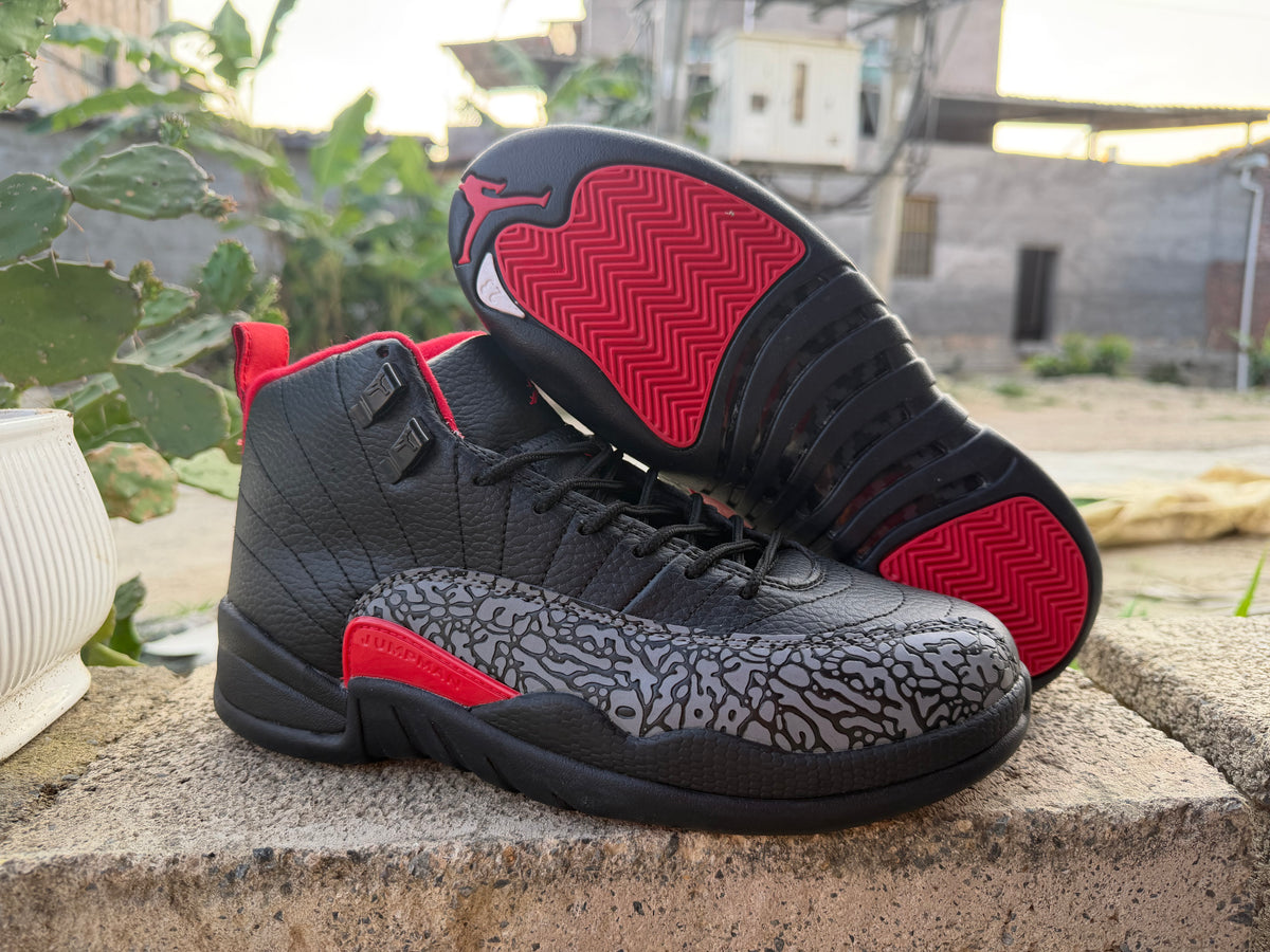 Air Jordan 12 Black Pattern Sneakers for Men & Women