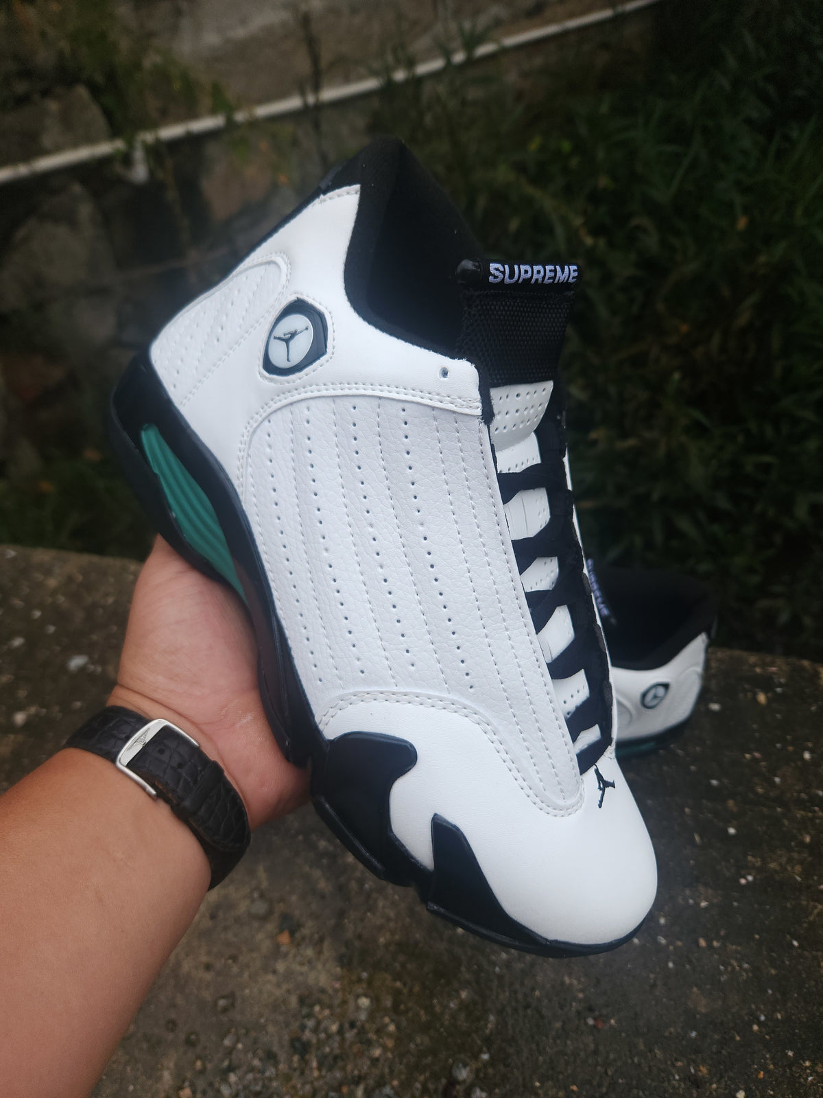 Air Jordan 14 Retro White-Black-Green Sneakers
