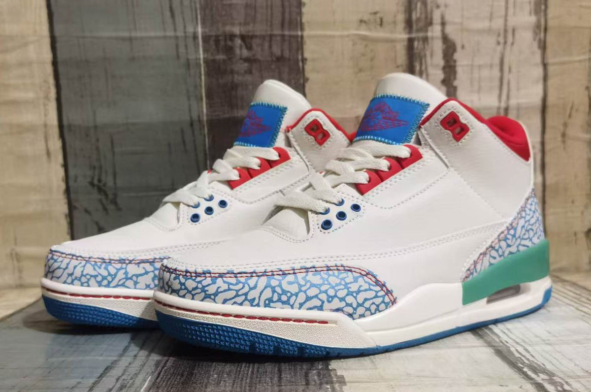 Air Jordan 3 Off-White Blue Red Men's Sneakers