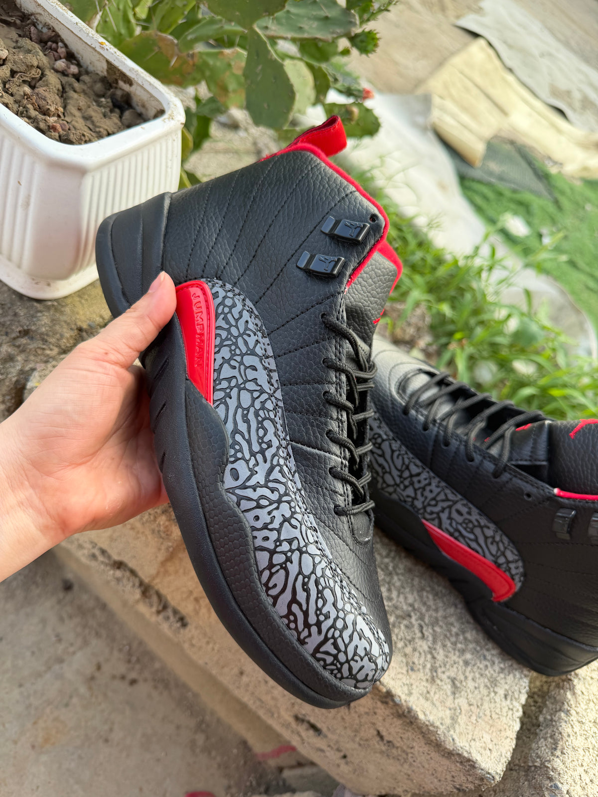 Air Jordan 12 Black Pattern Sneakers for Men & Women