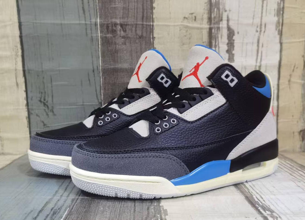 Air Jordan 3 Retro Black, Blue & Red Sneakers