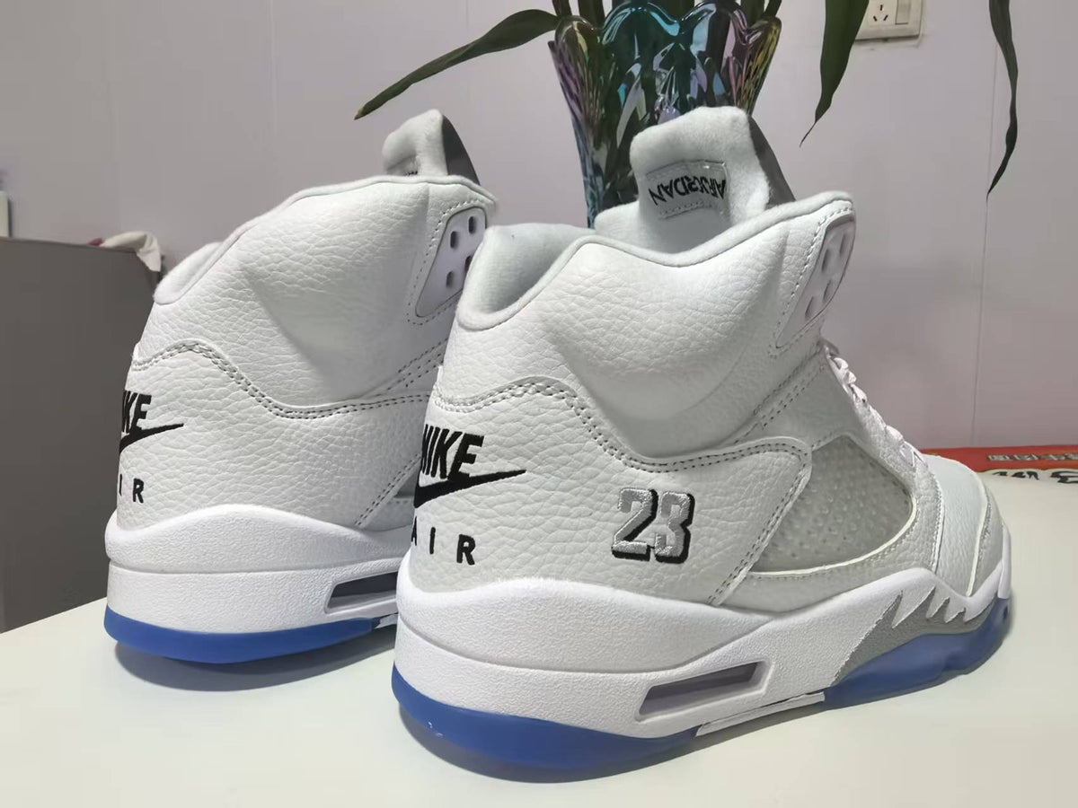 Air Jordan 5 Retro White Metallic Silver Sneakers – Regular Grade
