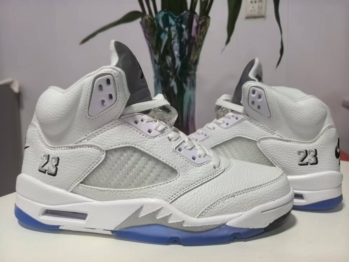 Air Jordan 5 Retro White Metallic Silver Sneakers – Regular Grade